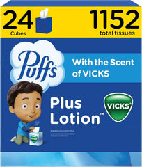 Puffs Plus Lotion with Vicks Facial Tissues, 24 Cubes, 48 Tissues per Box