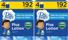 Puffs Plus Lotion with Vicks Facial Tissues, 4 Cubes, 48 Tissues per Box (Pack of 2)