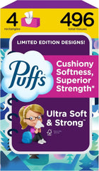 Puffs Facial Tissues Ultra Soft, 4 Family Boxes, 124 Facial Tissues per Box, Allergies and Colds (Packaging May Vary)
