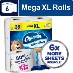 Charmin Ultra Soft Toilet Paper 6 Mega XL Rolls, 336 Sheets Per Roll (Packaging May Vary)