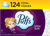 Puffs Facial Tissues Ultra Soft, 1 Rectangle Box, 124 Facial Tissues per Box, Allergies and Colds (Packaging May Vary)