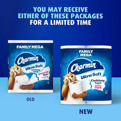 Charmin Ultra Soft Cushiony Touch Toilet Paper, 30 Family Mega = 153 Regular Rolls, 2-Ply, White