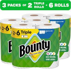 Bounty Select-A-Size Paper Towels, White, 6 Triple Rolls = 18 Regular Rolls (3 Packs of 2)