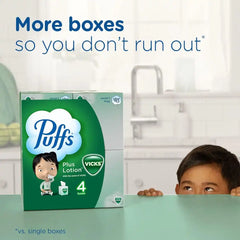 Puffs Plus Lotion with Vicks Facial Tissues, 4 Cubes, 48 Tissues per Box (Pack of 2)