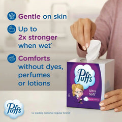 Puffs Facial Tissues Ultra Soft, 1 Rectangle Box, 124 Facial Tissues per Box, Allergies and Colds (Packaging May Vary)