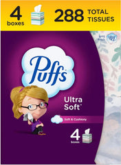 Puffs Ultra Soft Facial Tissues,4 Mega Cube Box,72 Facial Tissues Per Box (Packaging May Vary),(Pack of 24)